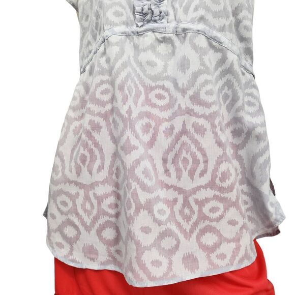 Calvin Klein Pullover Blouse Women's Medium Grey Short Sleeve Smocked Belted - Picture 3 of 10